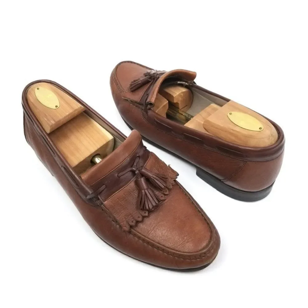 Bally Kiltie Tassel Loafers Slip On Driving Shoes Brown Leather Preppy Old Money